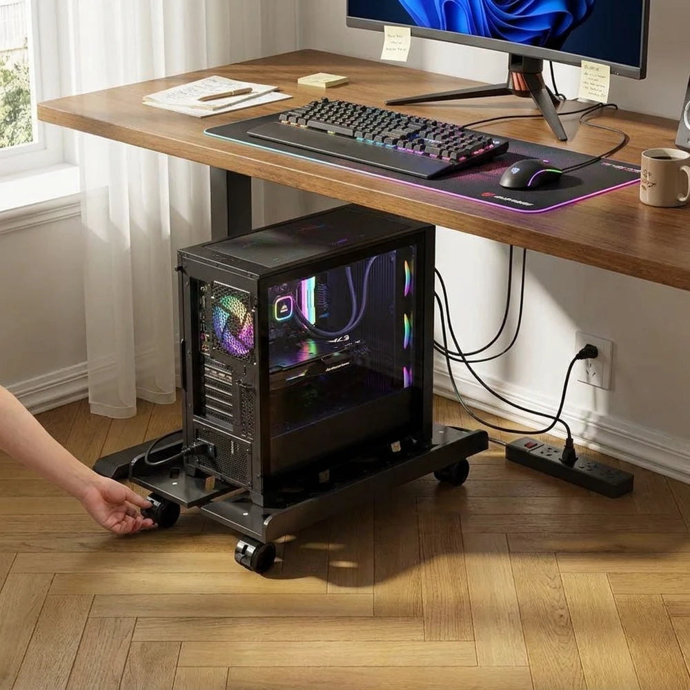 Adjustable Under-Desk CPU Stand for PC Tower Storage & Airflow
