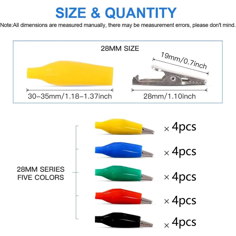 20-Pack Alligator Clips with Insulated Covers for Lab & Electronics