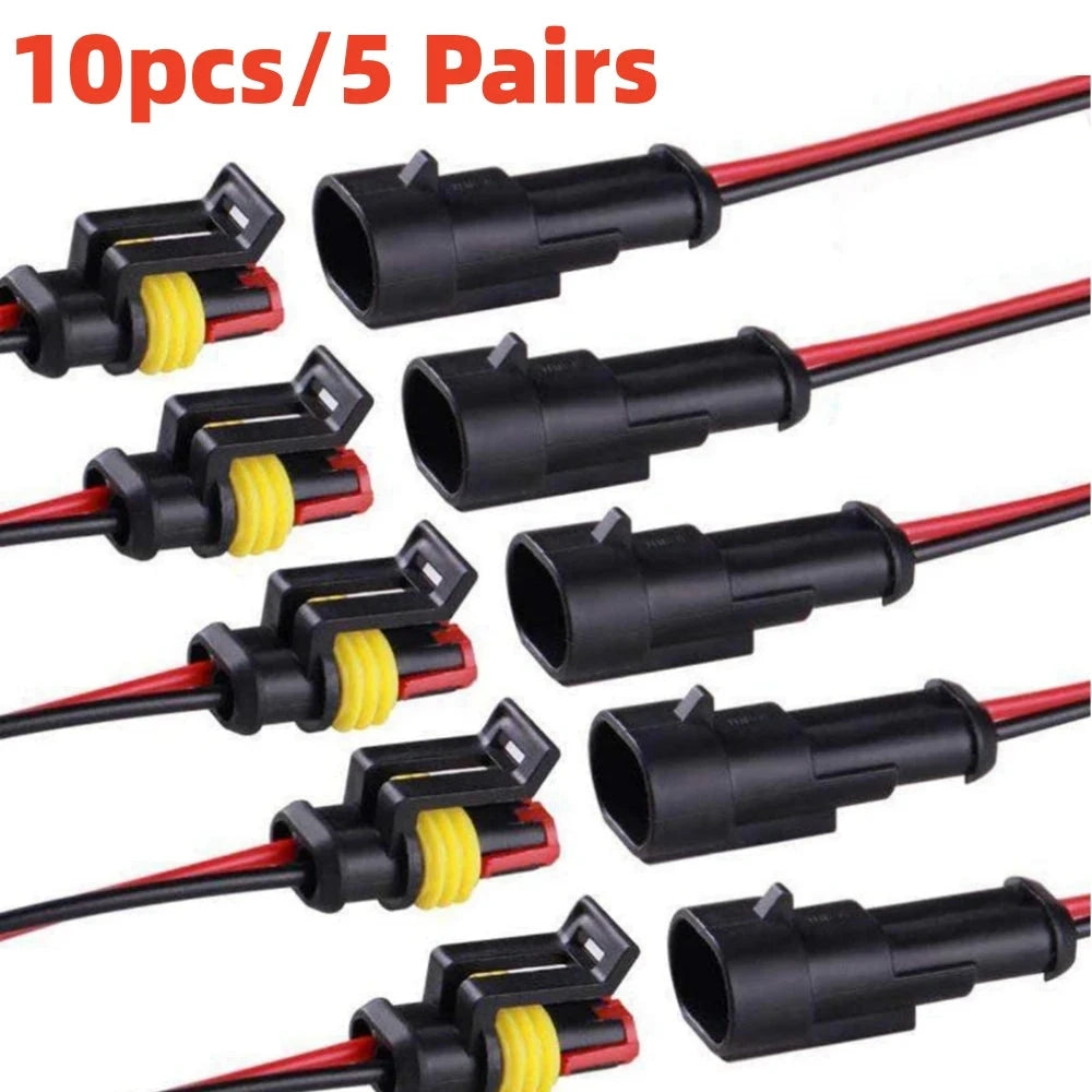 2-Pin Waterproof Wire Connectors - Male & Female Set for Car & Truck