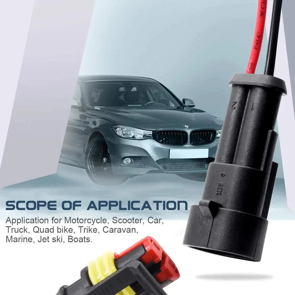 2-Pin Waterproof Wire Connectors - Male & Female Set for Car & Truck