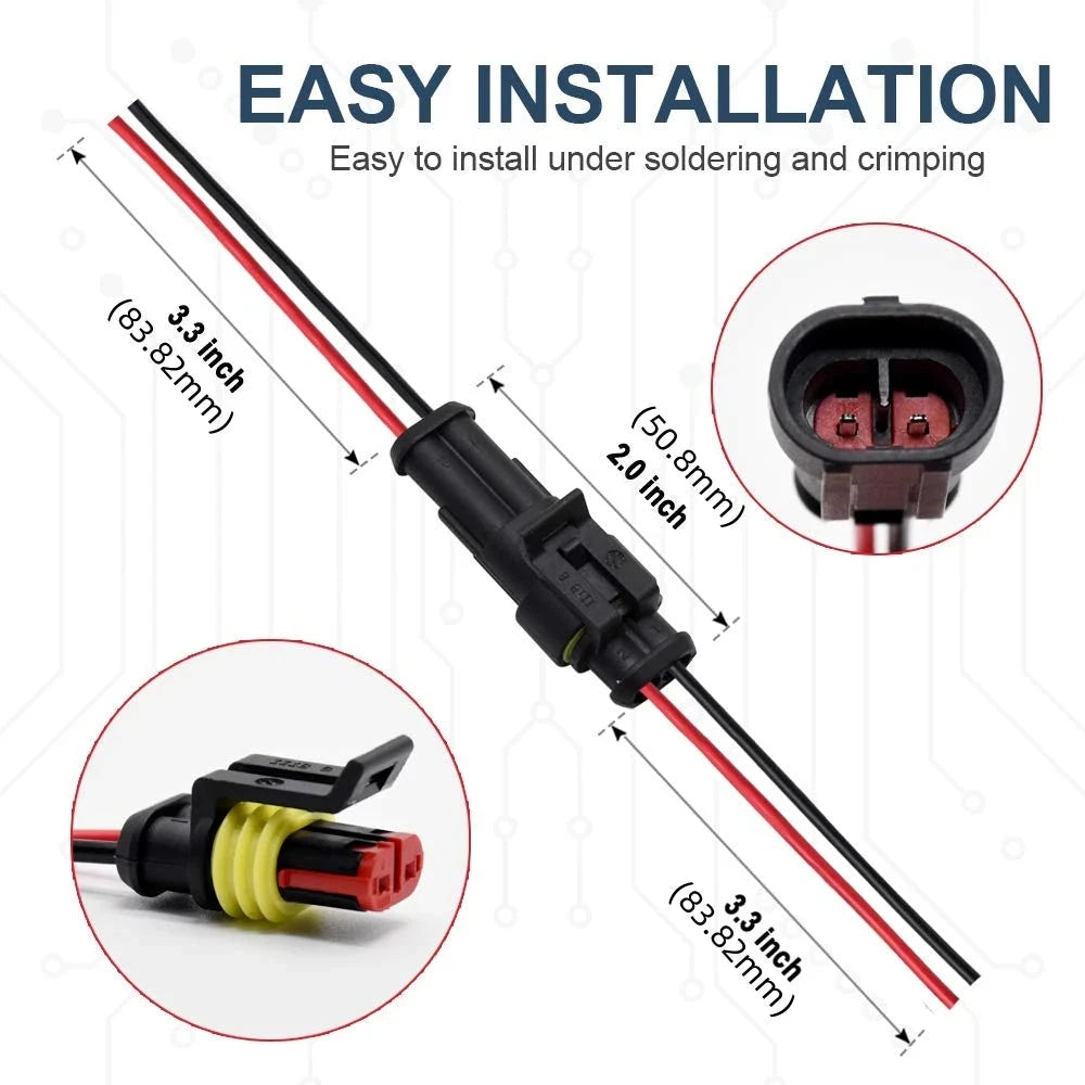 2-Pin Waterproof Wire Connectors - Male & Female Set for Car & Truck