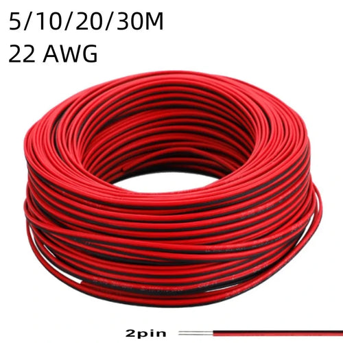22 AWG 2-Pin Extension Cable for 12V/24V LED Strips - 5m to 30m