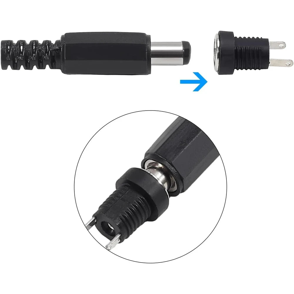 5.5x2.1mm DC Power Plug &amp; Jack Set - Solder-Type Panel Mount