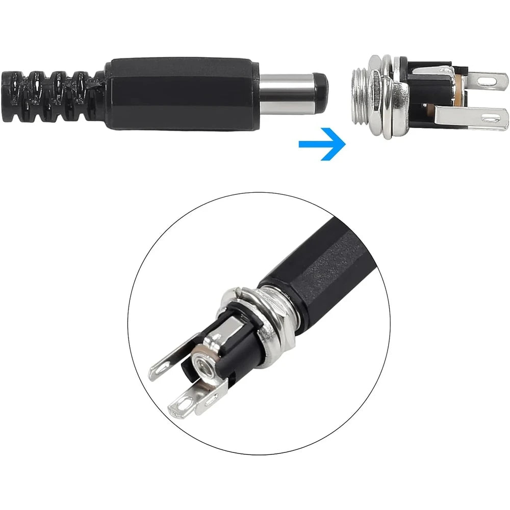 5.5x2.1mm DC Power Plug &amp; Jack Set - Solder-Type Panel Mount