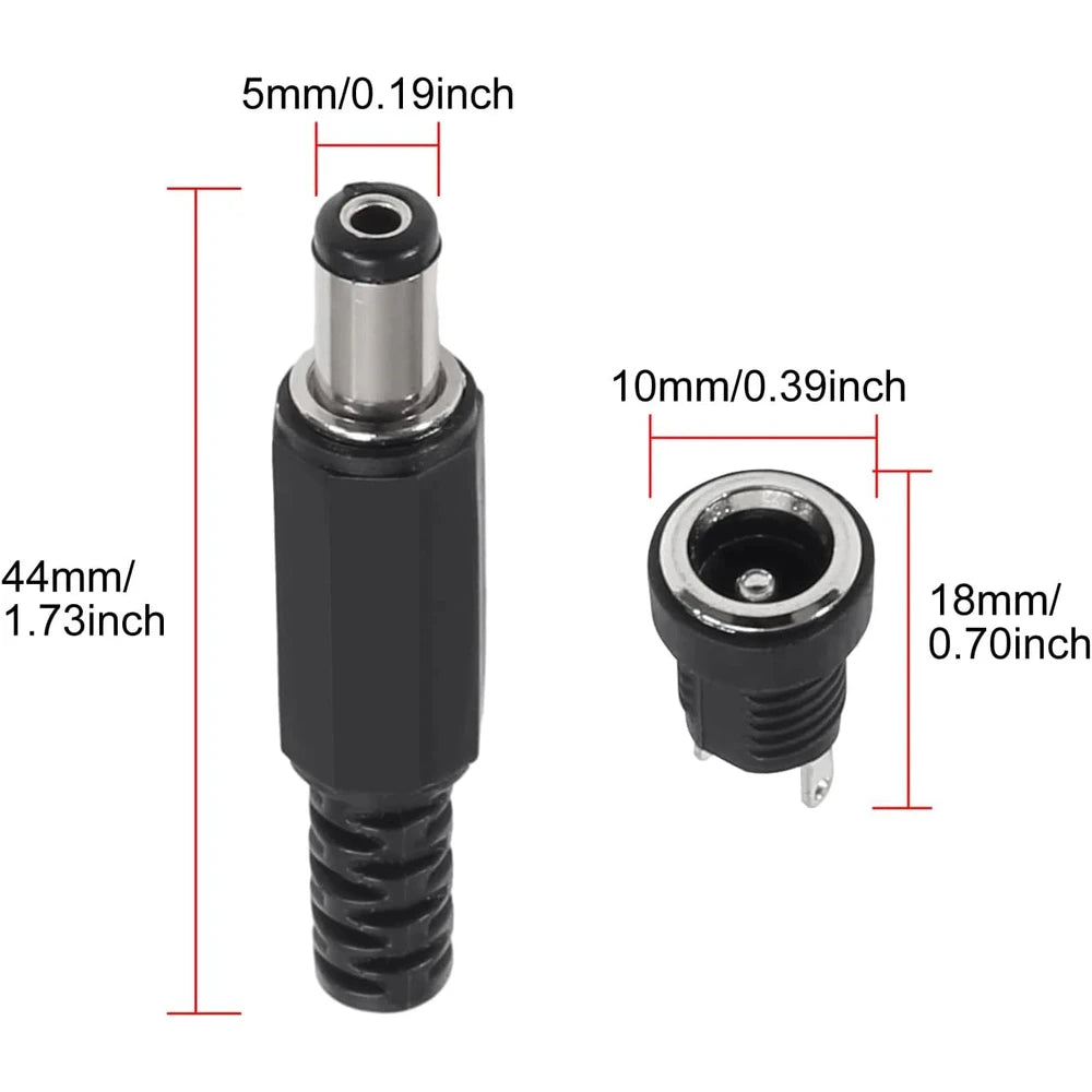 5.5x2.1mm DC Power Plug &amp; Jack Set - Solder-Type Panel Mount
