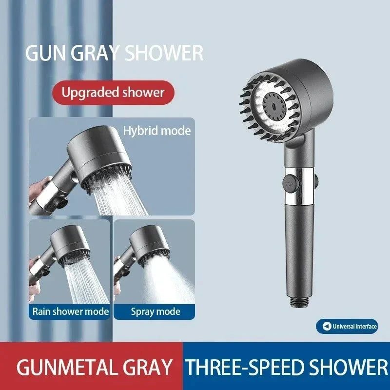 3-Mode High Pressure Shower Head with Massage Brush & Filter
