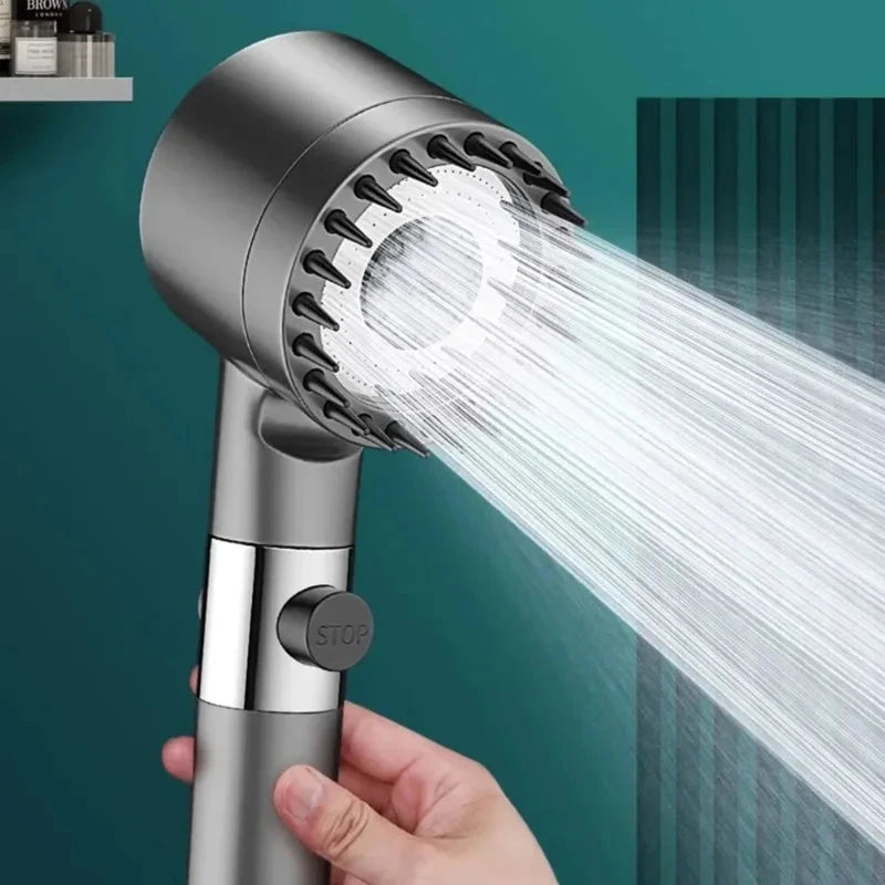 3-Mode High Pressure Shower Head with Massage Brush & Filter