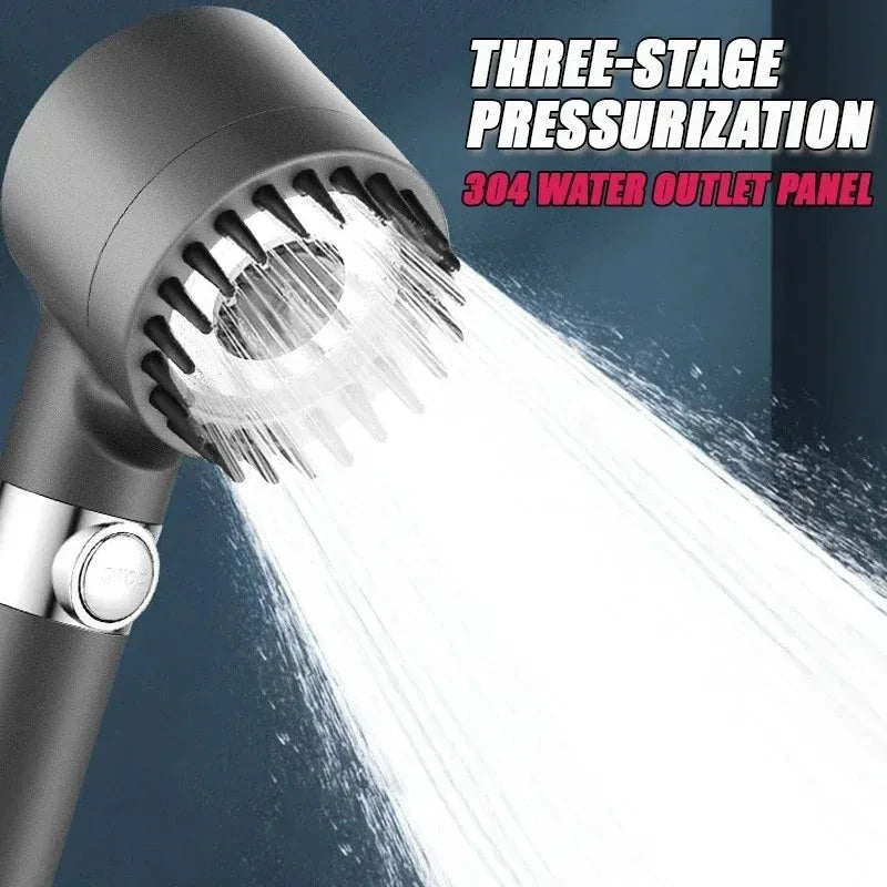 3-Mode High Pressure Shower Head with Massage Brush & Filter