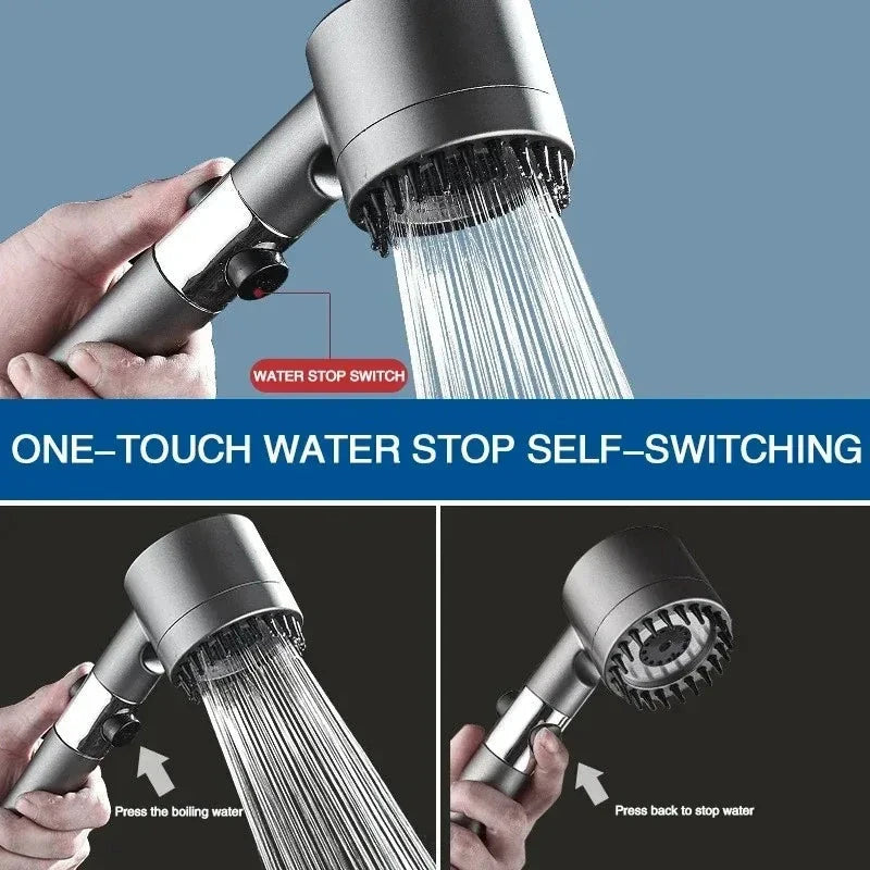 3-Mode High Pressure Shower Head with Massage Brush & Filter