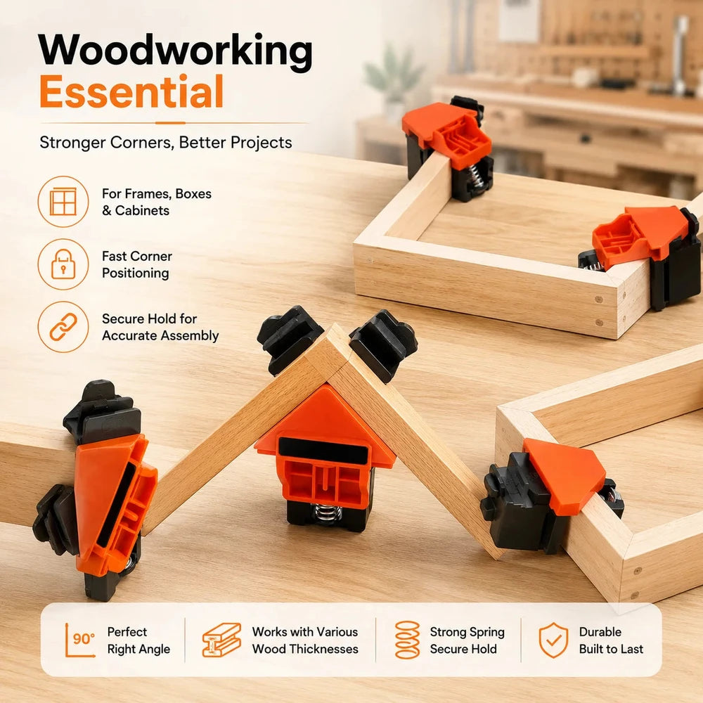 90° Right Angle Corner Clamp - Woodworking Tool for Frames & Cabinets