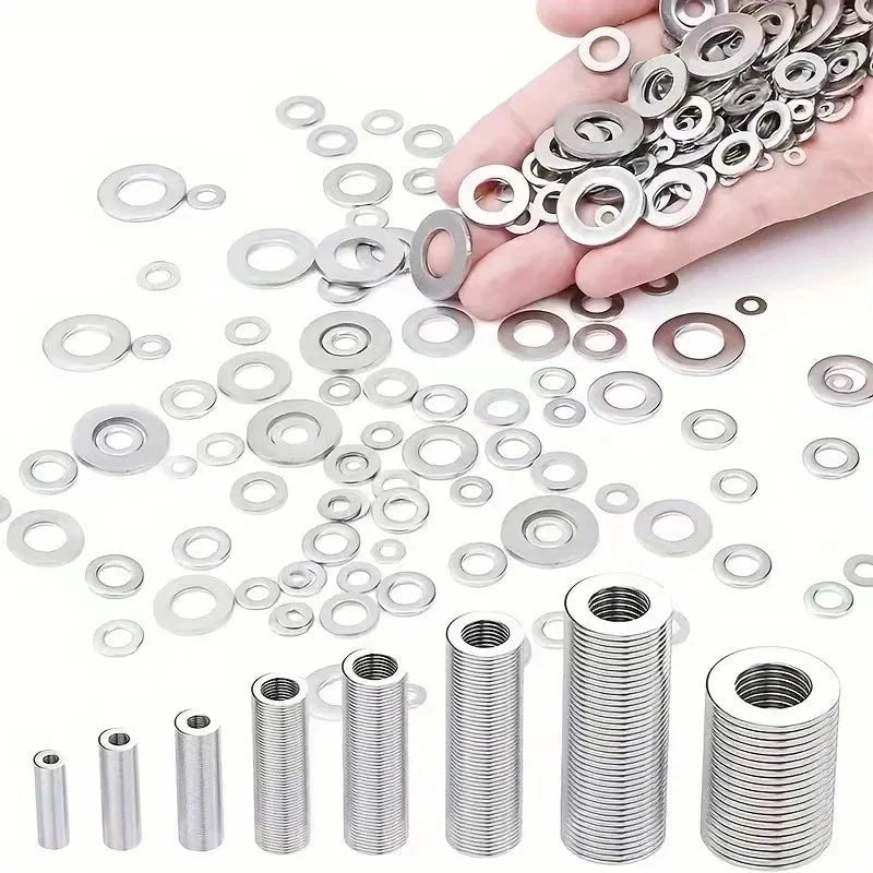 910-Piece Steel Flat Washers Assortment Kit - 9 Sizes