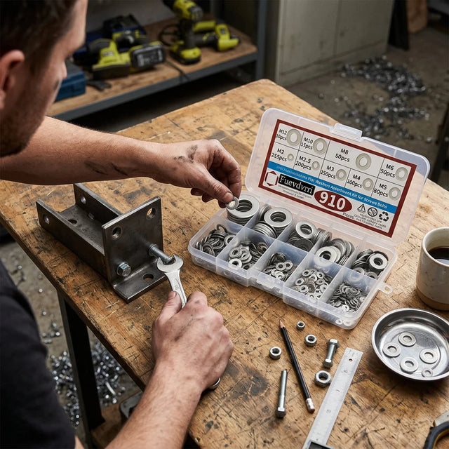 910-Piece Steel Flat Washers Assortment Kit - 9 Sizes