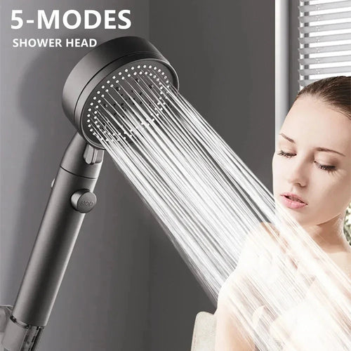 5-Mode High Pressure Shower Head Set with Hose - Water Saving
