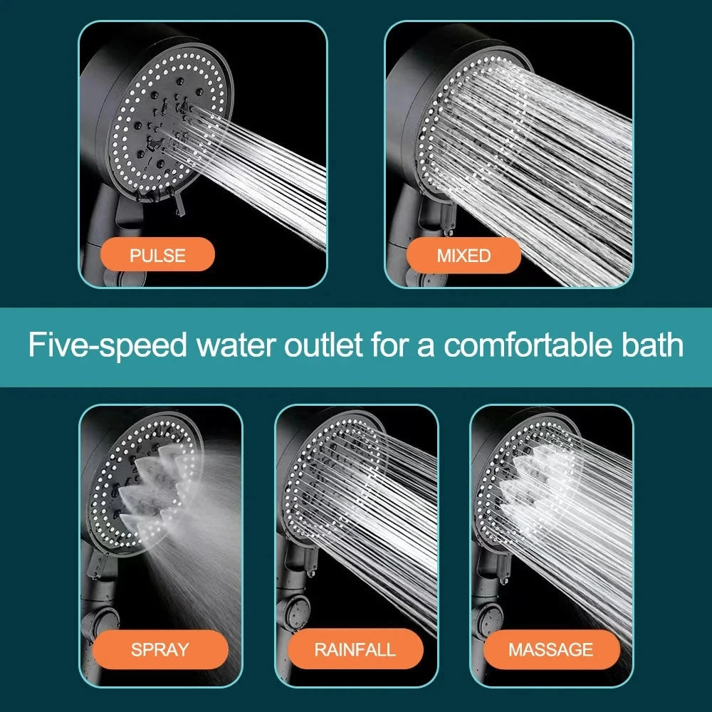 5-Mode High Pressure Shower Head Set with Hose - Water Saving