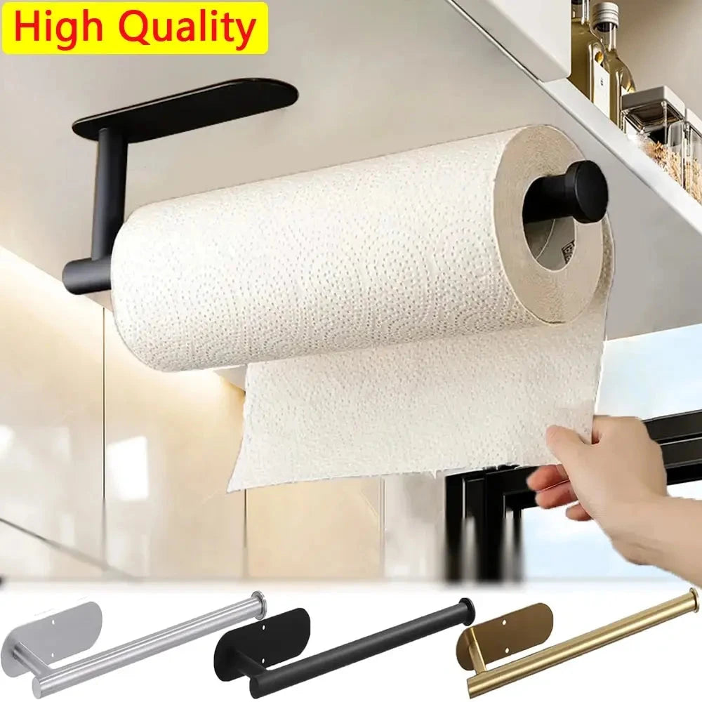 Adhesive Paper Towel Holder - Stainless Steel, No-Drill Kitchen Rack