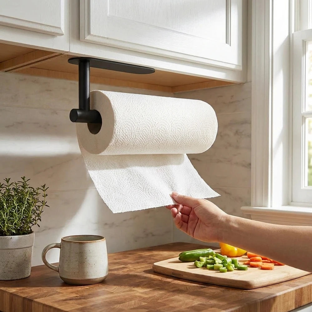 Adhesive Paper Towel Holder - Stainless Steel, No-Drill Kitchen Rack