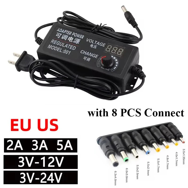 Adjustable AC-DC Power Adapter - Universal Voltage with Display