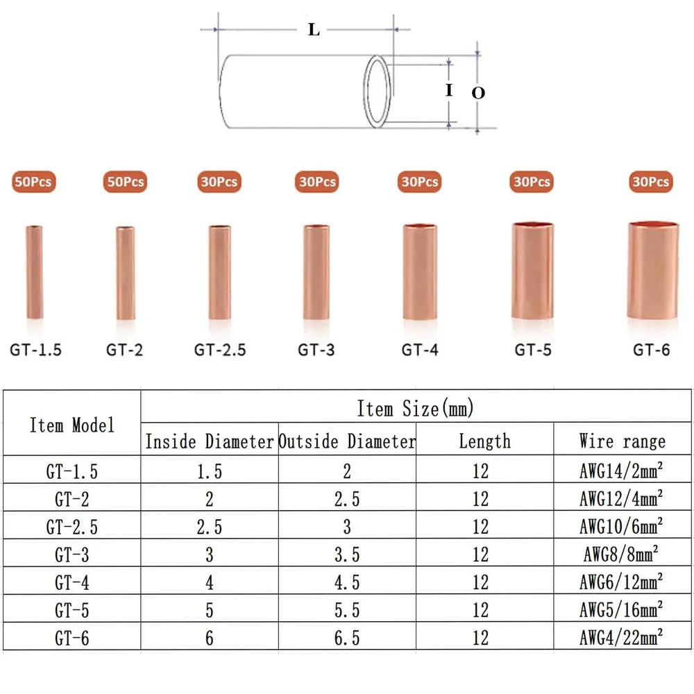 250-Piece Copper Wire Ferrule Kit - 7 Sizes Crimp Connectors