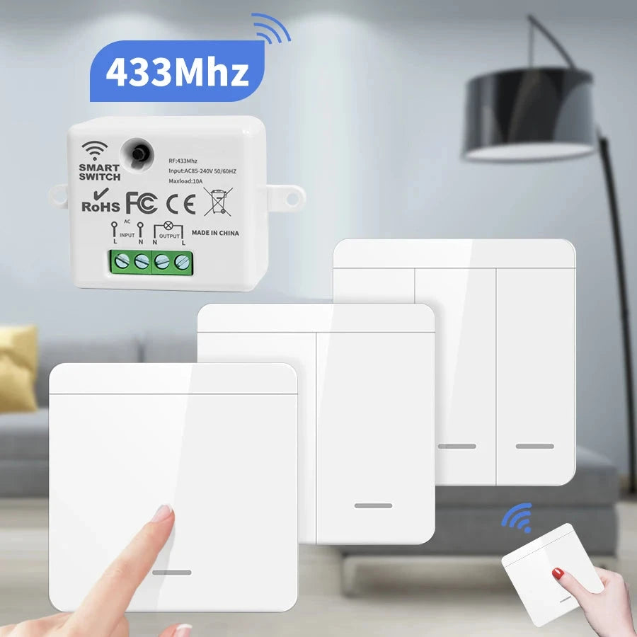 433MHz Wireless Smart Switch - Remote Control Wall Panel Light Switch