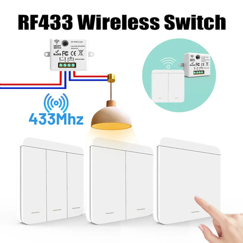 433MHz Wall Panel Switch with Remote - Wireless Smart Light Control