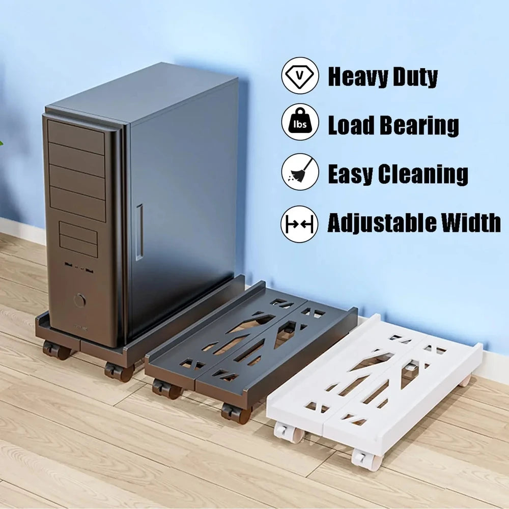Adjustable Mobile CPU Stand with 4 Caster Wheels - Under Desk PC Holder