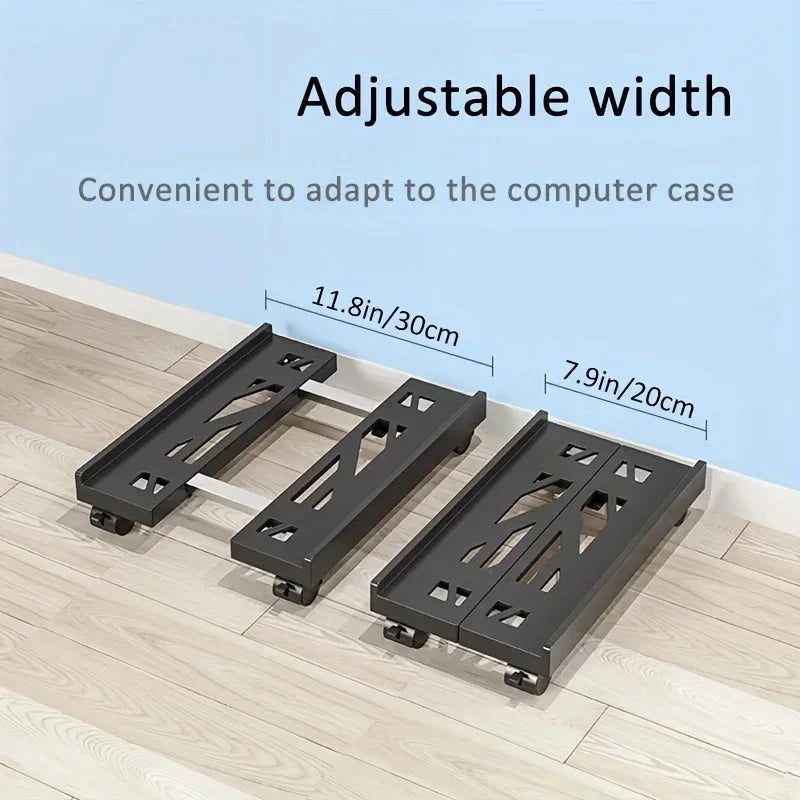 Adjustable Mobile CPU Stand with 4 Caster Wheels - Under Desk PC Holder