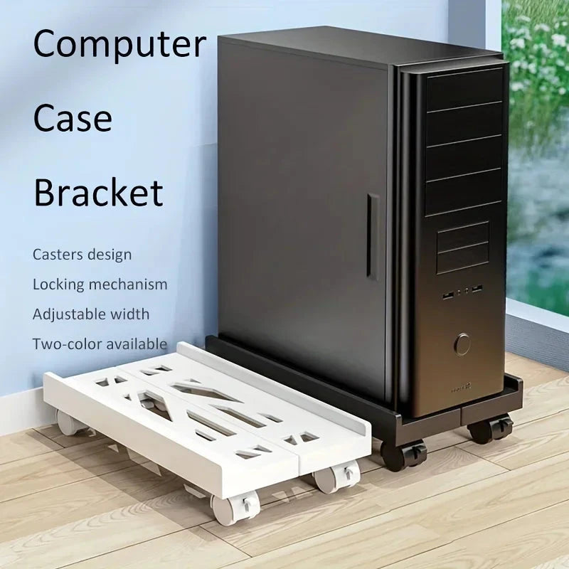 Adjustable Mobile CPU Stand with 4 Caster Wheels - Under Desk PC Holder