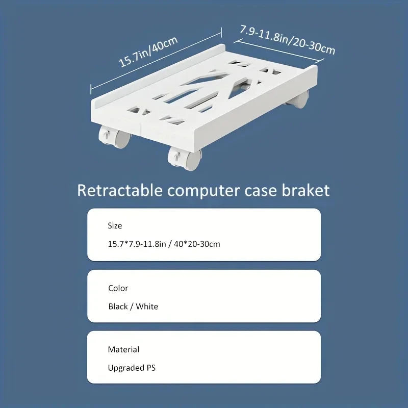 Adjustable Mobile CPU Stand with 4 Caster Wheels - Under Desk PC Holder