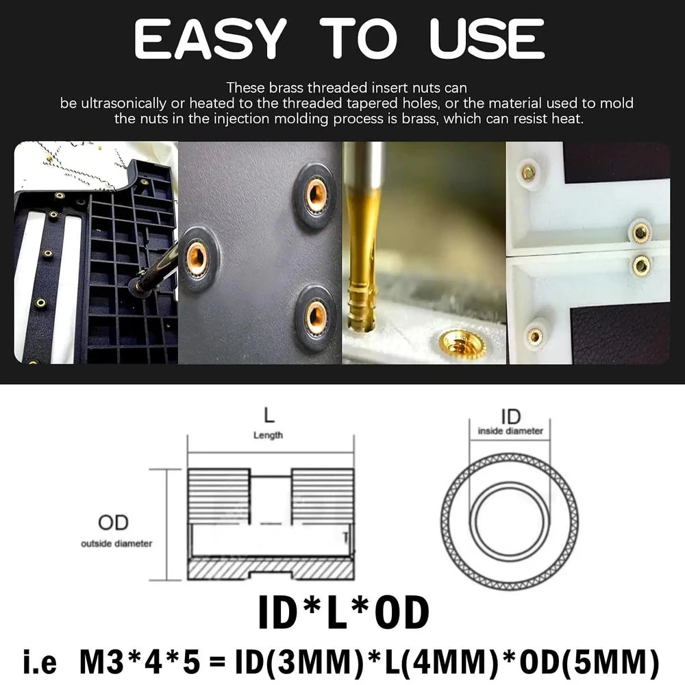 Brass Heat-Set Threaded Inserts M2-M6 - 3D Printer Nut Kit