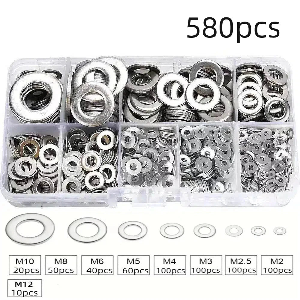 304 Stainless Steel Flat Washer Set - 360 or 580 Pieces