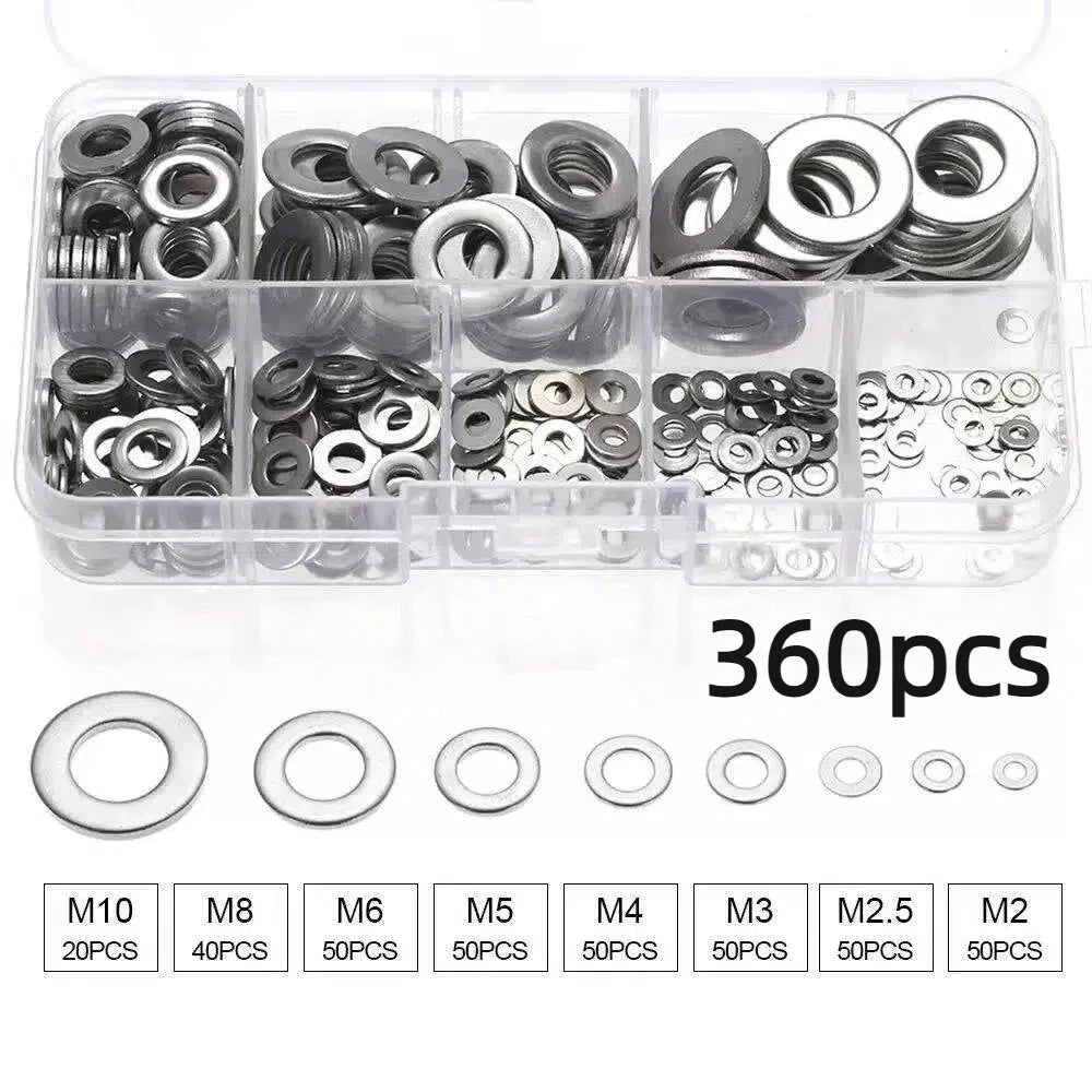 304 Stainless Steel Flat Washer Set - 360 or 580 Pieces