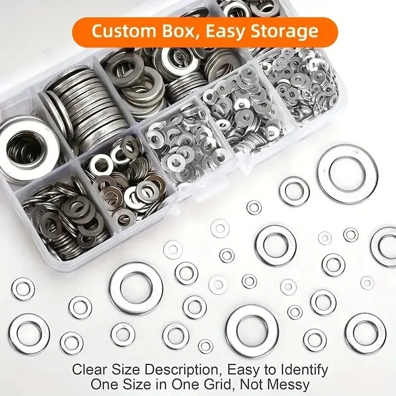 304 Stainless Steel Flat Washer Set - 360 or 580 Pieces