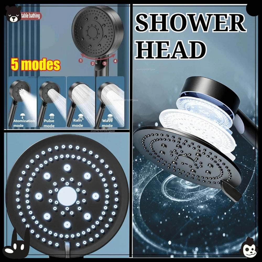 5-Mode High Pressure Shower Head - Adjustable Water-Saving Massage Spray