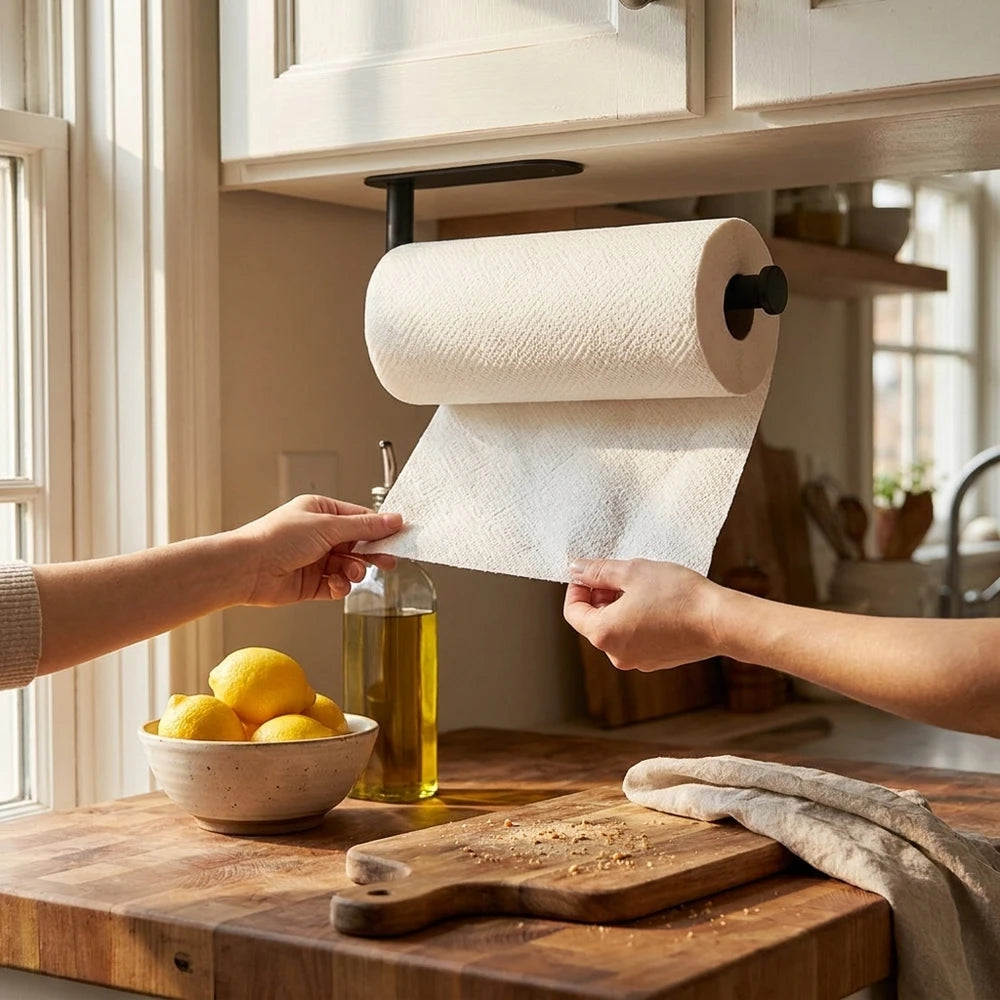 Adhesive Stainless Steel Paper Towel Holder – No-Drill Kitchen Rack