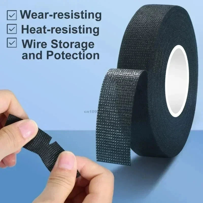 Black Fabric Electrical Tape – Heat & Water Resistant Automotive Cloth Tape