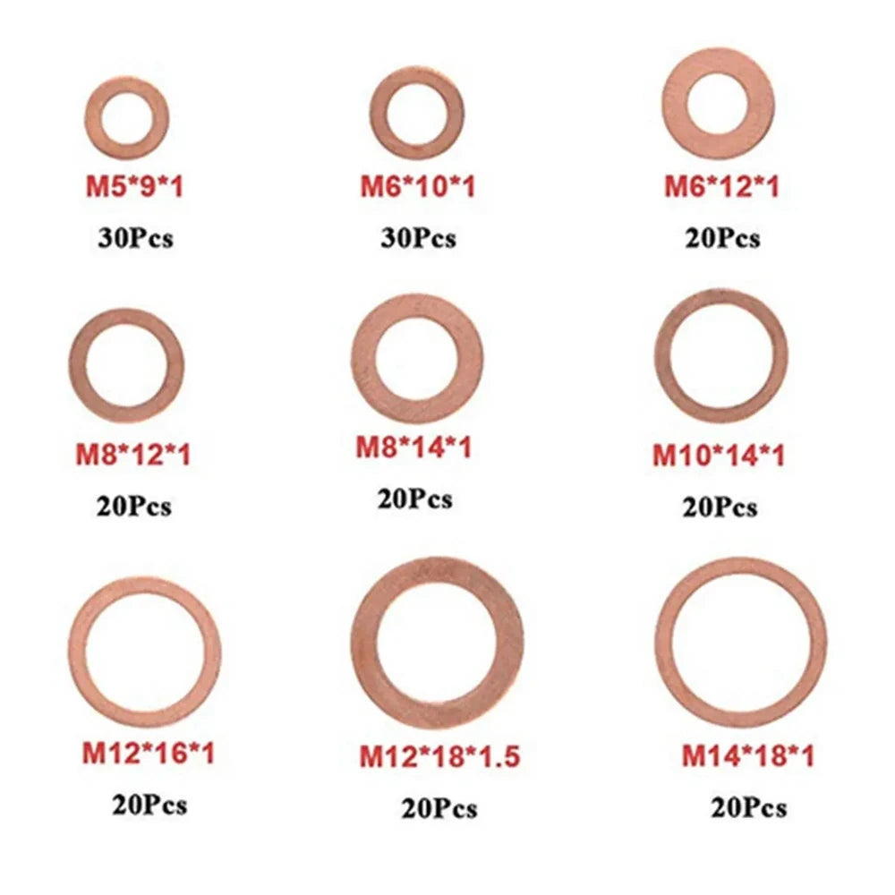 Copper Washer Gasket Assortment Kit – M8/M10/M12/M14 Sump Plug Seals