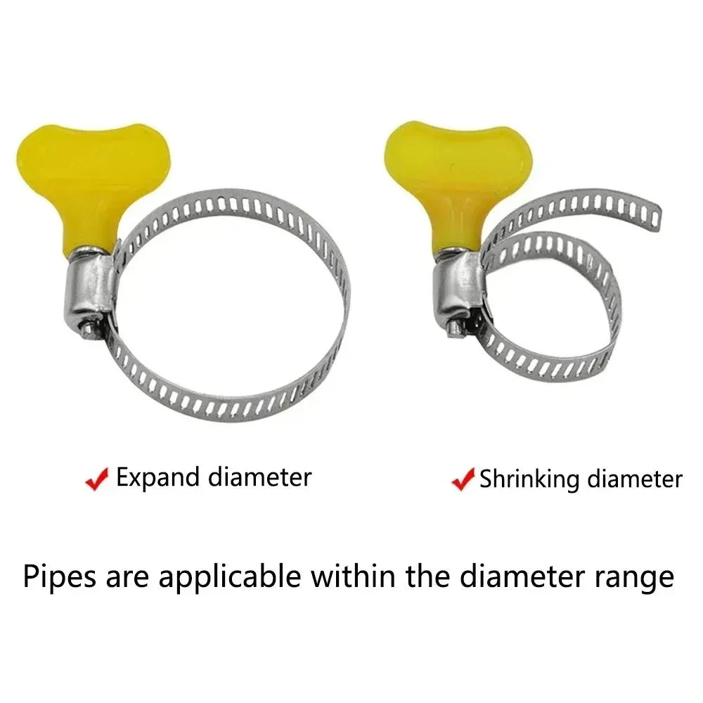 Adjustable Stainless Steel Hose Clamps with Yellow Twist Handle, 5-Pack