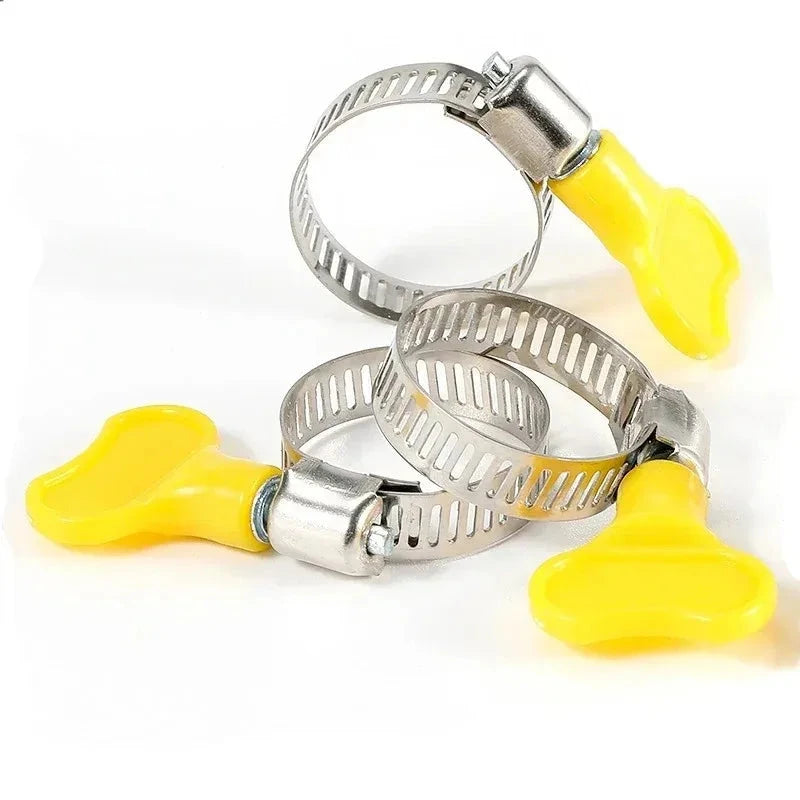 Adjustable Stainless Steel Hose Clamps with Yellow Twist Handle, 5-Pack