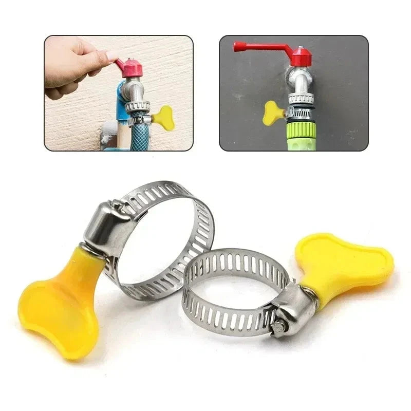 Adjustable Stainless Steel Hose Clamps with Yellow Twist Handle, 5-Pack
