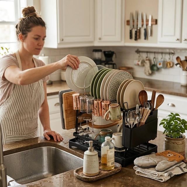 2-Tier Dish Drying Rack - Kitchen Bowl &amp; Utensil Storage Organizer