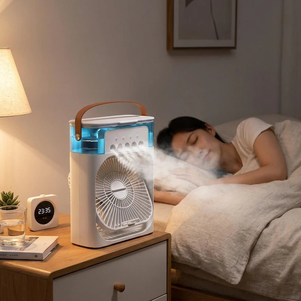 3-in-1 Mini Air Cooler - Fan, Humidifier & LED Night Light