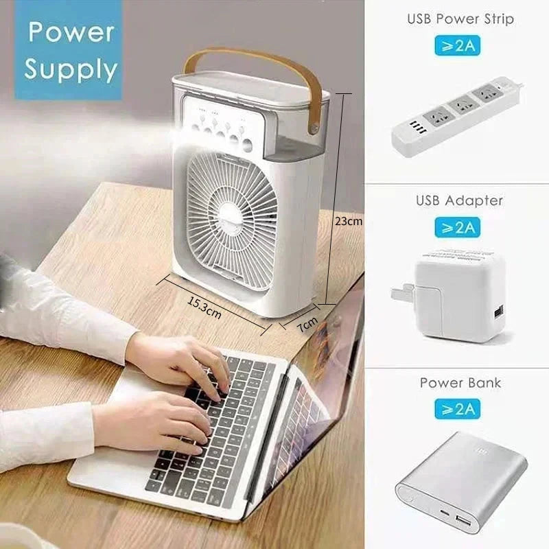 3-in-1 Mini Air Cooler - Fan, Humidifier & LED Night Light Combo