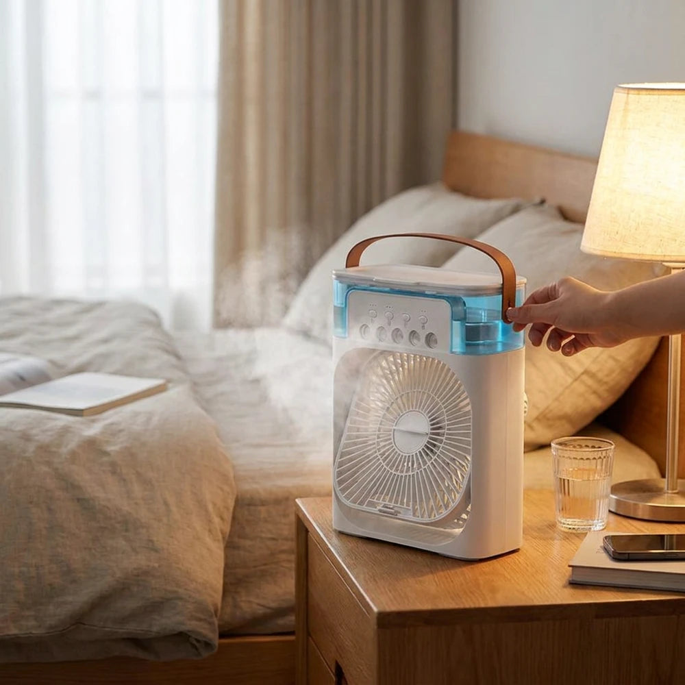 3-in-1 Mini Air Cooler - Fan, Humidifier & LED Night Light Combo