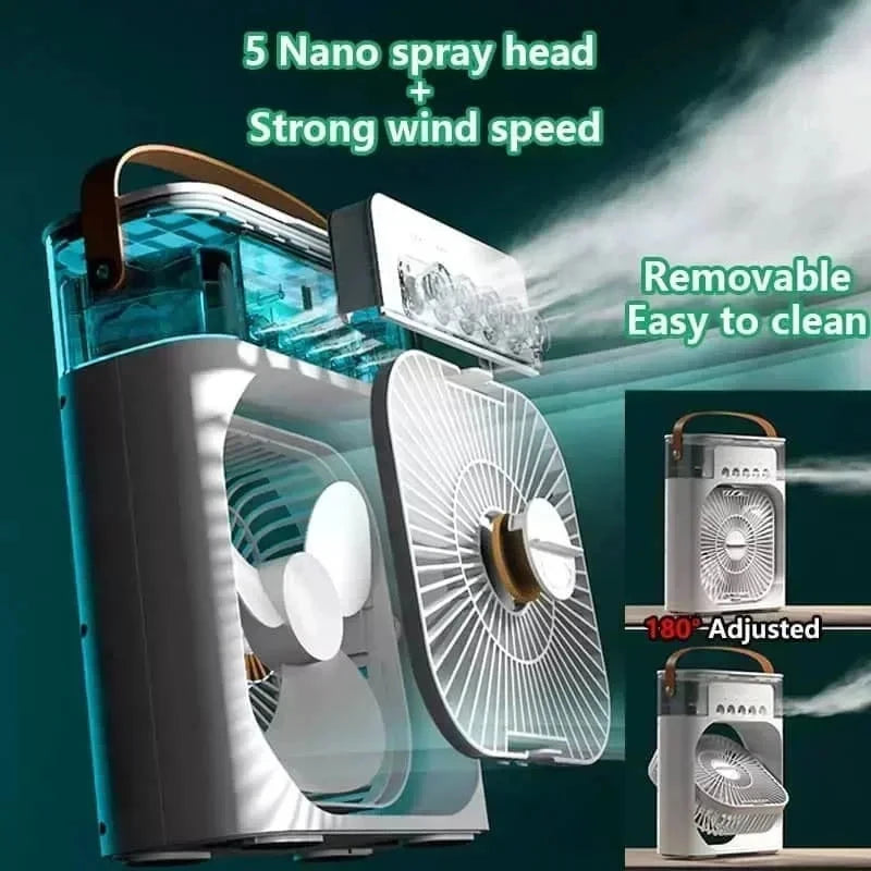 3-in-1 Mini Air Cooler - Fan, Humidifier & LED Night Light Combo