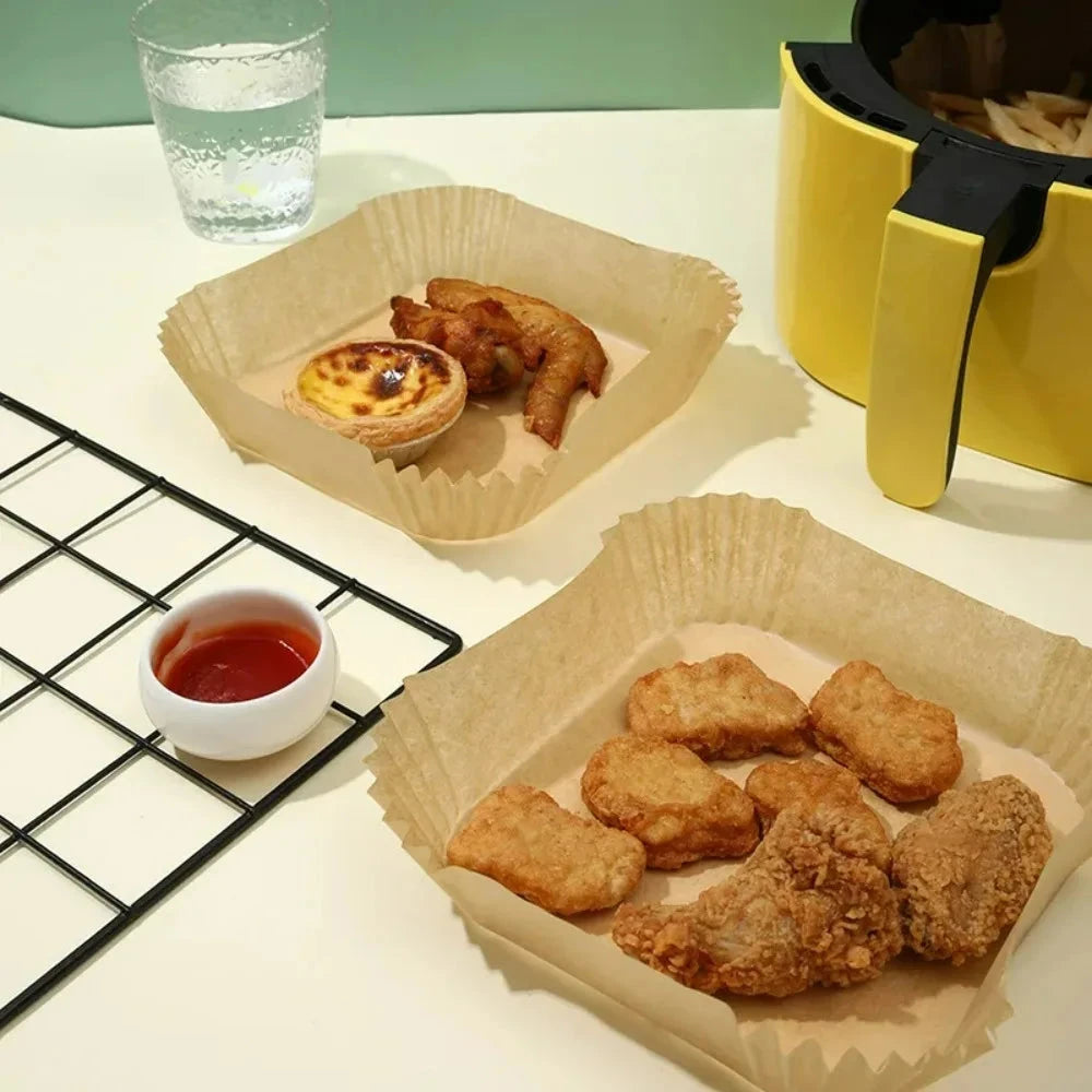 50-Pack Disposable Air Fryer Liners - Non-Stick Oil-Absorbing Paper