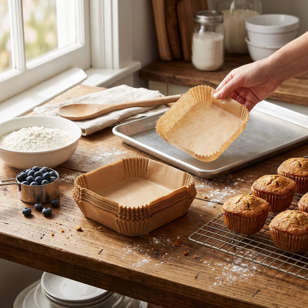 50-Pack Disposable Air Fryer Liners - Non-Stick Oil-Absorbing Paper