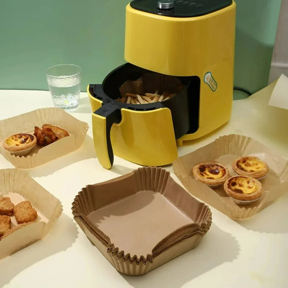50-Pack Disposable Air Fryer Liners - Non-Stick Oil-Absorbing Paper