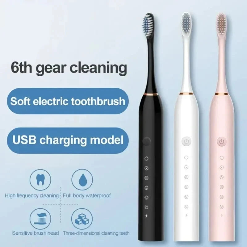 Electric Ultrasonic Toothbrush Set - 6 Speeds, USB Rechargeable