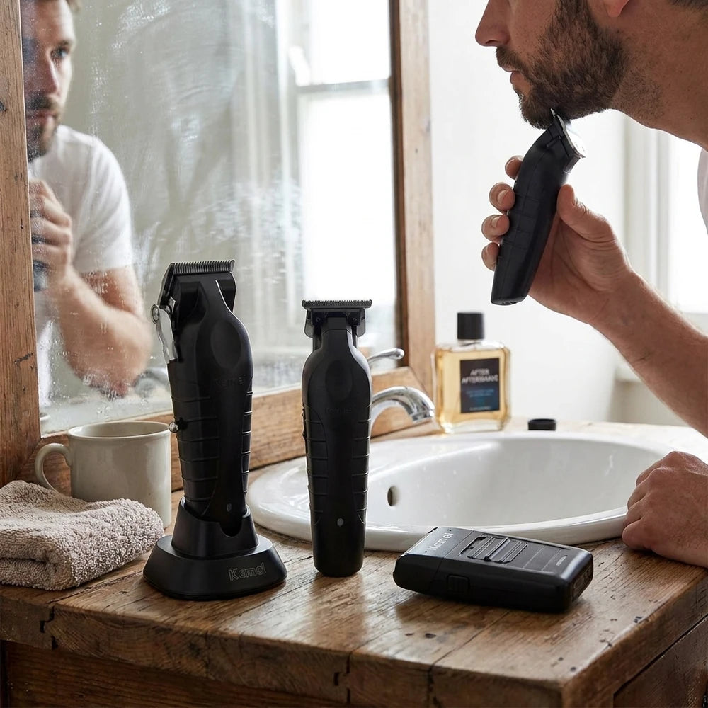 Kemei Professional Hair Clipper Kit - Cordless Electric Trimmer Set