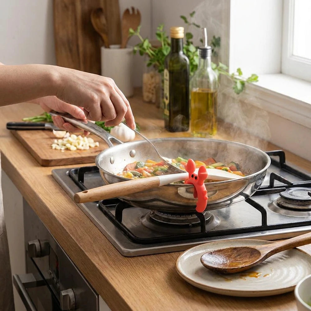 Crab-Shaped Silicone Utensil Rest, Anti-Overflow Stovetop Spoon Holder
